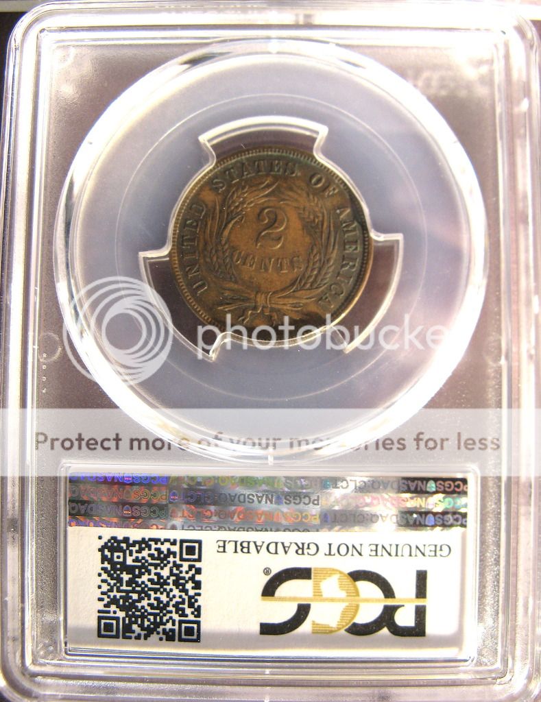 1865 2¢ FS-1301 Fancy 5 Re-punched Date PCGS Genuine, AU Details